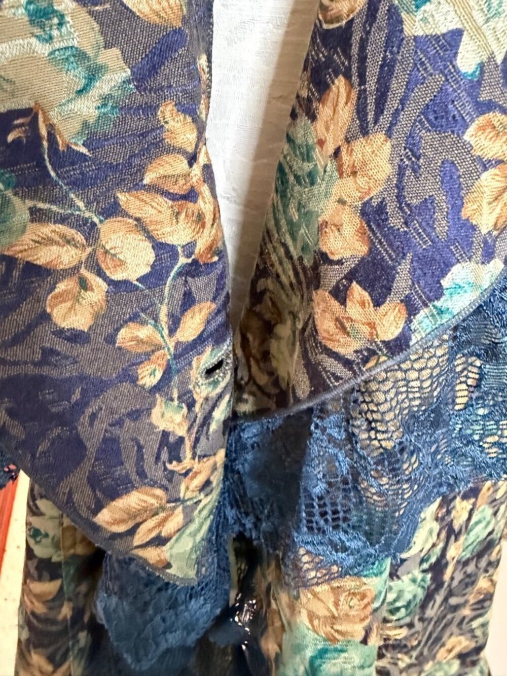 Rossi Roma Womens Floral Lace Coat Jacket Size Large Ruffle Trim Italian Vintage - Picture 5 of 13